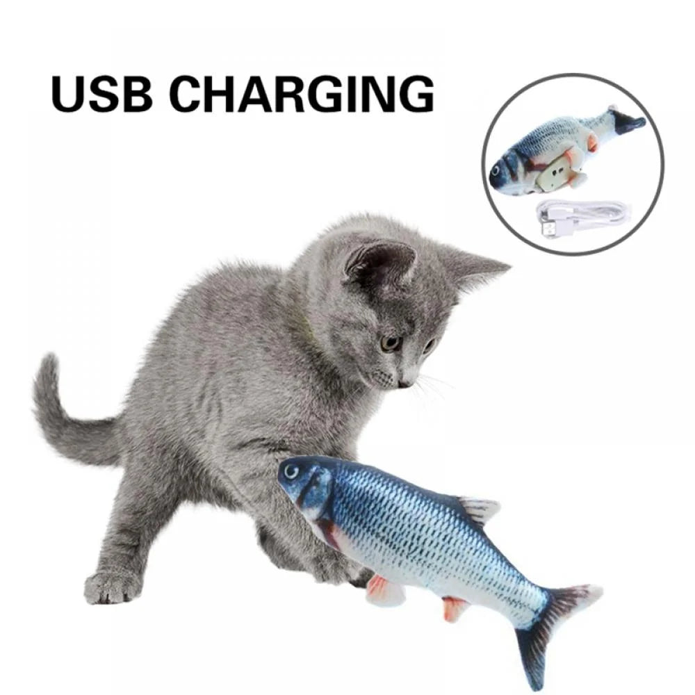 Interactive Catnip Fish Cat Toy with USB Charging Motor & Catnip, Gray